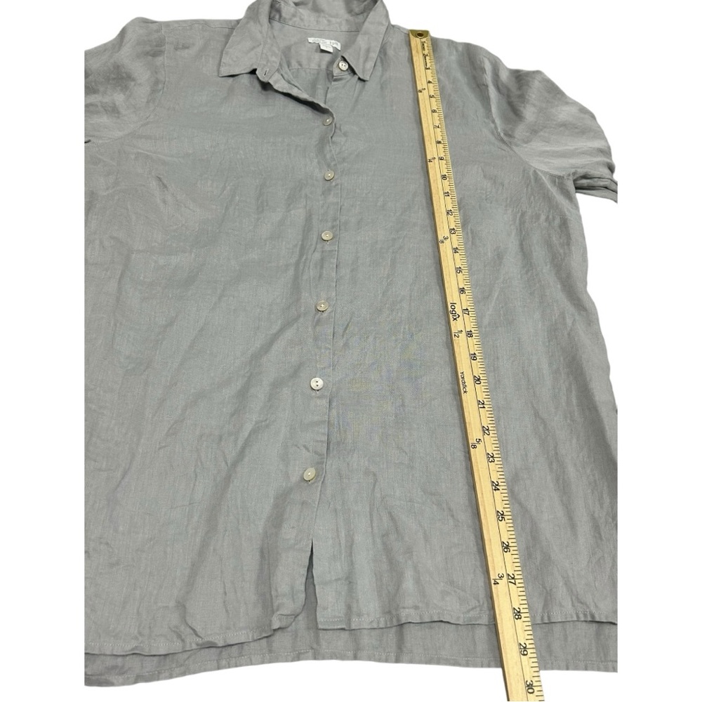J. Jill Women’s Gray Love Linen Essential Long‎ Sleeve Button Down Shirt  Sz L - Picture 3 of 8